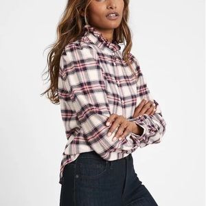 Banana Republic plaid ruffle collared button down